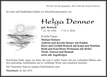Traueranzeige von Helga Denner von Südthüringer Presse