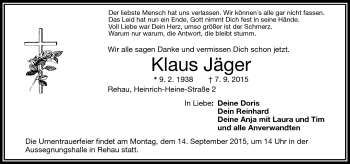 Traueranzeige von Klaus Jäger von Frankenpost