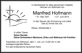 Traueranzeige von Manfred Hofmann von Frankenpost