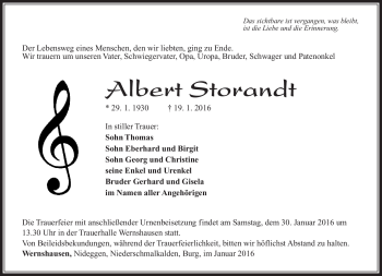 Traueranzeige von Albert Storandt von Südthüringer Presse