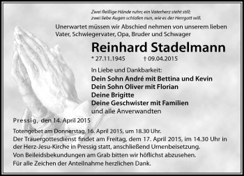 Traueranzeige von Reinhard Stadelmann von Neue Presse Coburg