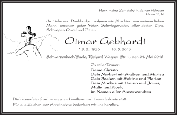 Traueranzeige von Otmar Gebhardt von Frankenpost