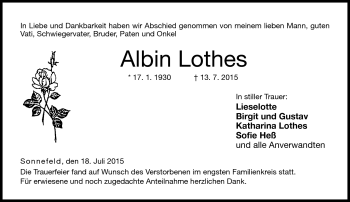 Traueranzeige von Albin Lothes von Neue Presse Coburg