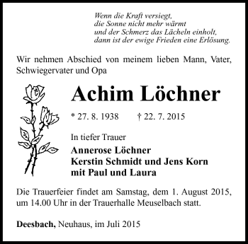 Traueranzeige von Achim Löchner von Südthüringer Presse