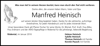 Traueranzeige von Manfred Heinisch von Neue Presse Coburg