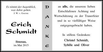 Traueranzeige von Erich Schmidt von Südthüringer Presse