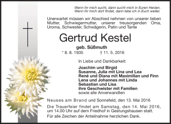 Traueranzeige von Gertrud Kestel von Neue Presse Coburg