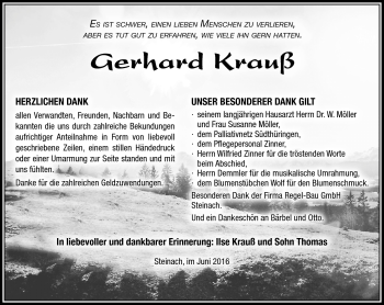 Traueranzeige von Gerhard Krauß von Südthüringer Presse