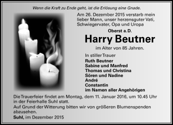 Traueranzeige von Harry Beutner von Südthüringer Presse