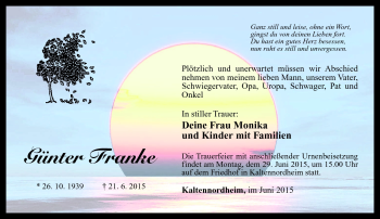 Traueranzeige von Günter Franke von Südthüringer Presse