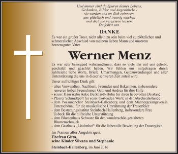 Traueranzeige von Werner Menz von Südthüringer Presse