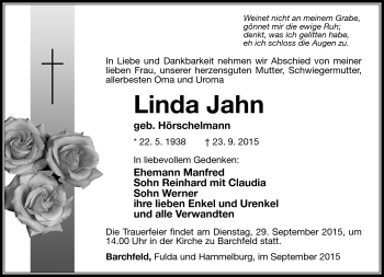 Traueranzeige von Linda Jahn von Südthüringer Presse