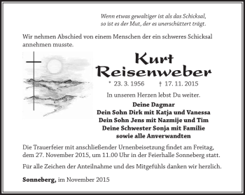 Traueranzeige von Kurt Reisenweber von Südthüringer Presse