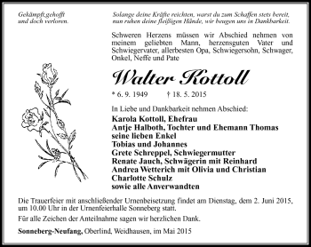 Traueranzeige von Walter Kottoll von Südthüringer Presse