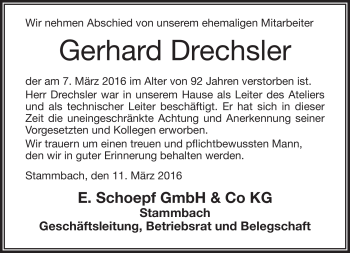 Traueranzeige von Gerhard Drechsler von Frankenpost