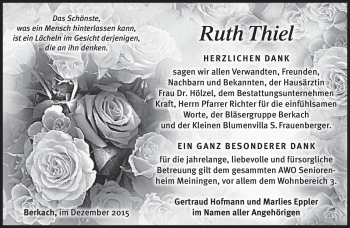 Traueranzeige von Ruth Thiel von Südthüringer Presse