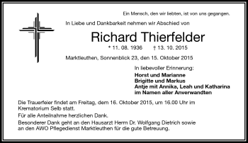 Traueranzeige von Richard Thierfelder von Frankenpost