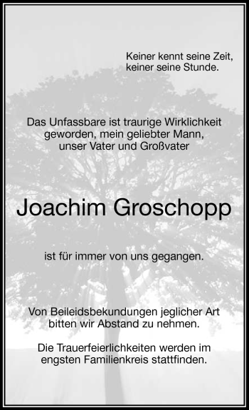 Traueranzeige von Joachim Groschopp von Frankenpost