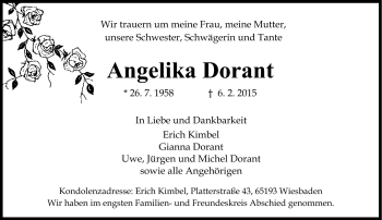 Traueranzeige von Angelika Dorant von Neue Presse Coburg