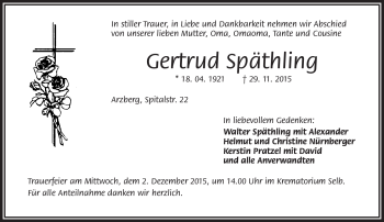Traueranzeige von Gertrud Späthling von Frankenpost