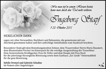 Traueranzeige von Ingeborg Stapf von Südthüringer Presse
