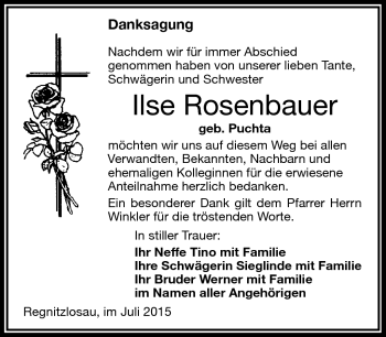 Traueranzeige von Ilse Rosenbauer von Frankenpost