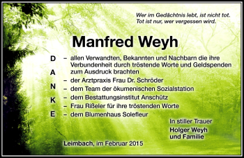 Traueranzeige von Manfred Wehy von Südthüringer Presse