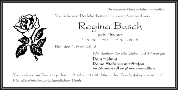 Traueranzeige von Regina Busch von Frankenpost