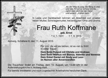 Traueranzeige von Ruth Koffmane von Frankenpost
