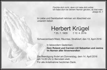 Traueranzeige von Herbert Krügel von Frankenpost