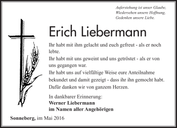 Traueranzeige von Erich Liebermann von Südthüringer Presse