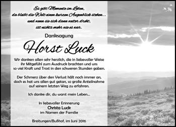 Traueranzeige von Horst Luck von Südthüringer Presse