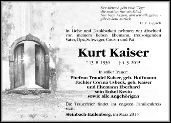 Traueranzeige von Kurt Kaiser von Südthüringer Presse