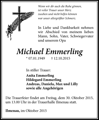 Traueranzeige von Michael Emmerling von Südthüringer Presse