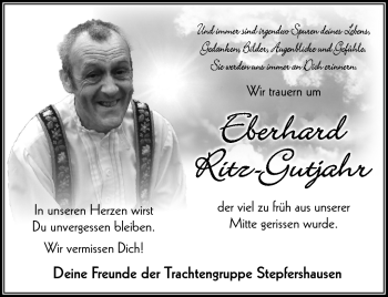 Traueranzeige von Eberhard Ritz-Gutjahr von Südthüringer Presse