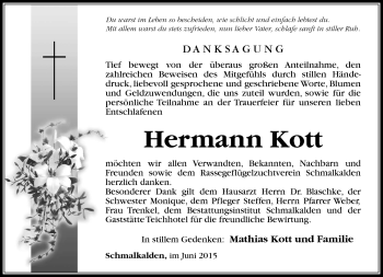 Traueranzeige von Hermann Kott von Südthüringer Presse