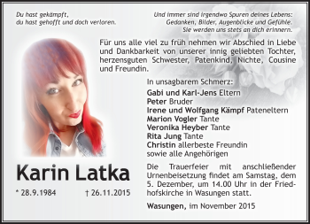 Traueranzeige von Karin Latka von Südthüringer Presse