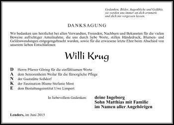 Traueranzeige von Willi Krug von Südthüringer Presse
