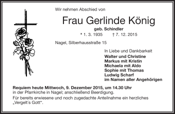 Traueranzeige von Gerlinde König von Frankenpost