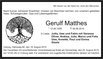 Traueranzeige von Gerulf Matthes von Neue Presse Coburg