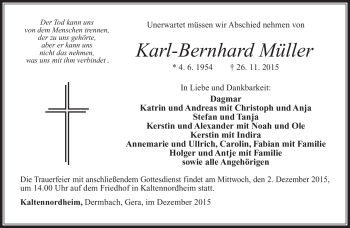 Traueranzeige von Karl-Bernhard Müller von Südthüringer Presse