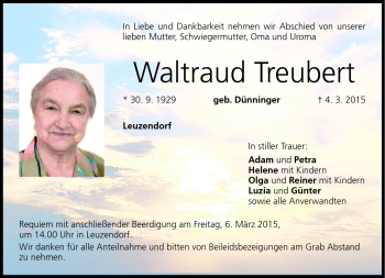 Traueranzeige von Waltraud Treubert von Neue Presse Coburg