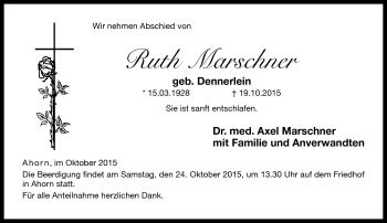 Traueranzeige von Ruth Marschner von Neue Presse Coburg