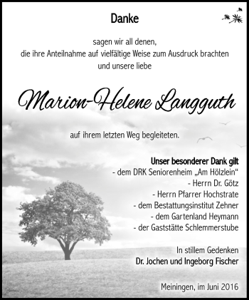 Traueranzeige von Helene-Marion Langguth von Südthüringer Presse