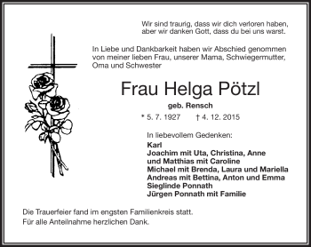 Traueranzeige von Helga Pötzl von Frankenpost