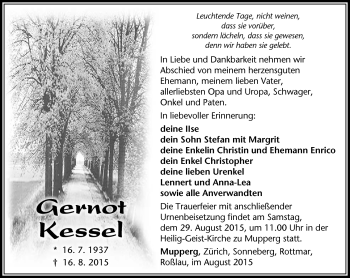 Traueranzeige von Gernot Kessel von Südthüringer Presse