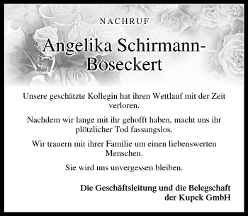 Traueranzeige von Angelika Schirmann-Boseckert von Neue Presse Coburg