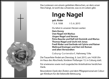 Traueranzeige von Inge Nagel von Neue Presse Coburg