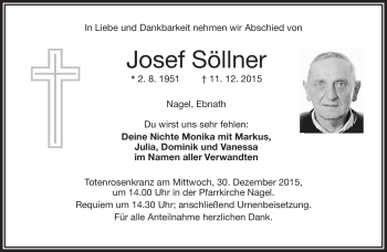 Traueranzeige von Josef Söllner von Frankenpost