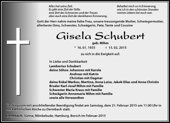 Traueranzeige von Gisela Schuchert von Südthüringer Presse